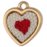 Embroidered Heart Charm, 16x14 mm - Heart Pattern - Gold-Plated 304 Stainless Steel x1|raw }}