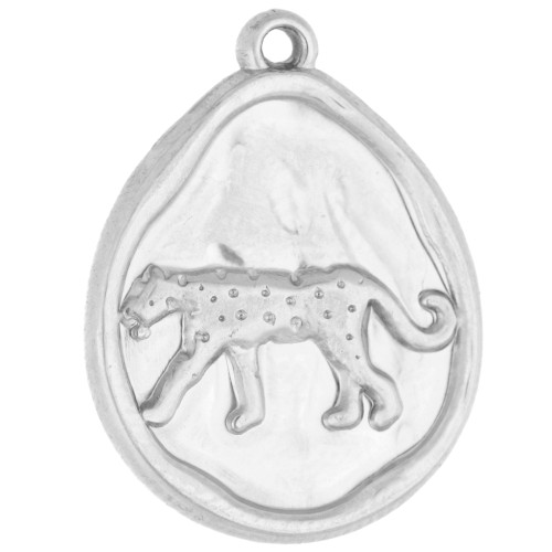 Irregular oval pendant, 21x16 mm, panther pattern - 316 stainless steel x1