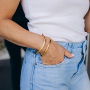 Irregular Double Bangle, 33x170 mm - Large Wrist - Gold-Plated 304 Stainless Steel x1