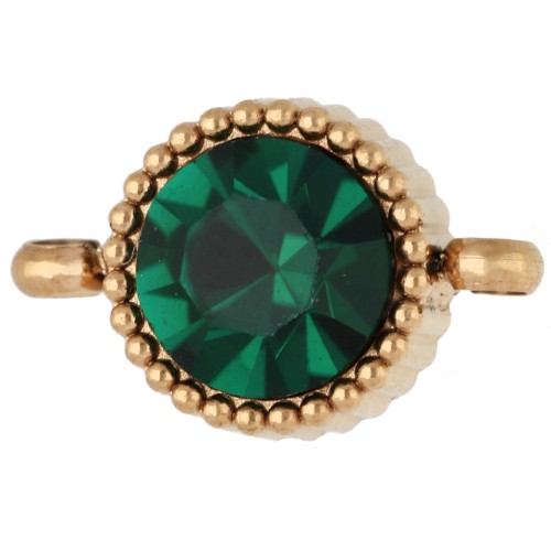 8 mm round spacer with glass cabochon - Gold-plated 304 stainless steel - Emerald x1