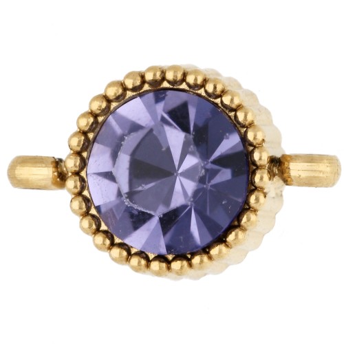 8 mm Round Spacer with Glass Cabochon - Gold-Plated 304 Stainless Steel - Lilac x1