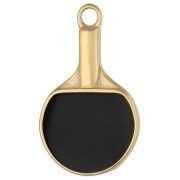 Ping-Pong Paddle Charm, 19.5 x 11.5 mm - Gold-Plated 304 Stainless Steel - Red - Black