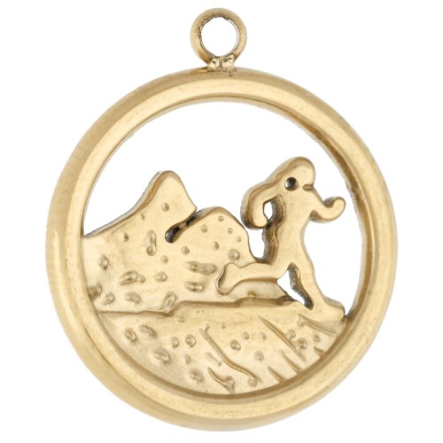 15 mm Round Charm - Mountain Runner Pattern - 316 Stainless Steel, Gold-Plated x1