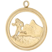15 mm Round Charm - Mountain Runner Pattern - 316 Stainless Steel, Gold-Plated x1