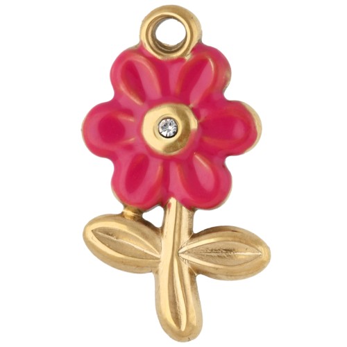 18.5 x 10 mm flower charm with rhinestones and epoxy resin - Gold-plated 304 stainless steel - Rose Gold