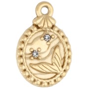 Oval charm, 16.5 x 11 mm, with a nautical pattern and rhinestones—Gold-plated 304 stainless steel x1