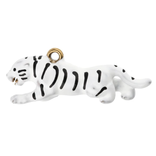 12x32 mm tiger charm with epoxy resin - Gold-plated 304 stainless steel - White x1