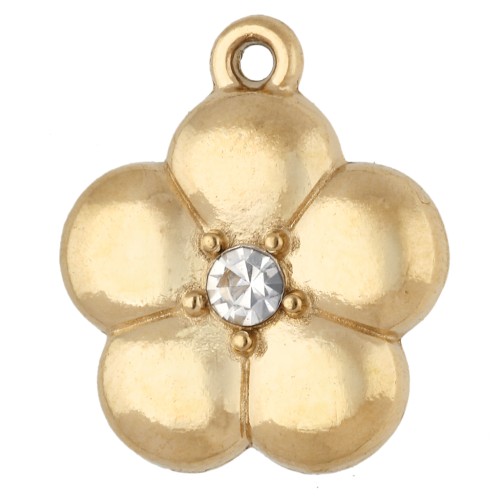 9.5 mm flower charm with rhinestones - Gold-plated 304 stainless steel x1