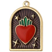 21x14 mm arch-shaped pendant with Ex-voto pattern and epoxy resin - Gold-plated 304 stainless steel - Brown