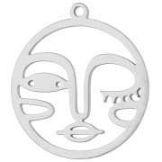 16 mm Round Charm - Face Pattern - 316L Stainless Steel x1