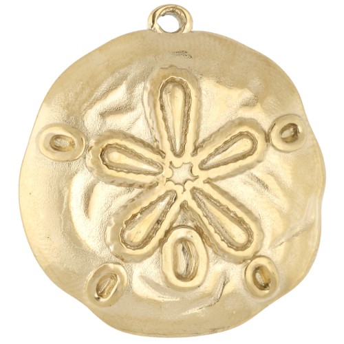 Irregular Sand Dollar Pendant, 25.5 mm - 304 Stainless Steel, Gold-Plated x1