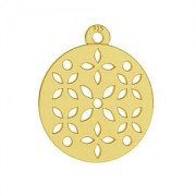Round charm flower 15 mm Sterling Silver gold tone plated x1|raw }}