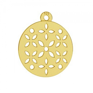 Round charm flower 15 mm Sterling Silver gold tone plated x1