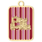 Rectangular Charm, 16.5 x 11 mm - Ciao Bella - Gold-Plated 316L Stainless Steel - Red - Pink