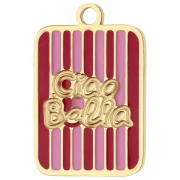 Rectangular Charm, 16.5 x 11 mm - Ciao Bella - Gold-Plated 316L Stainless Steel - Red - Pink