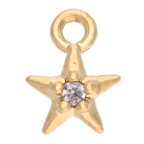 Mini Star Charm with Zirconia, 6x4.5mm - Fine gold plated - Crystal x1