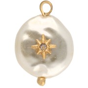 Irregular Round Mother-of-Pearl Imitation &amp; Star Pendant, 17x12mm, White - Fine gold plated x1|raw }}