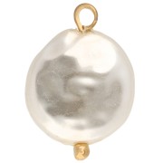 Irregular Round Mother-of-Pearl Imitation & Star Pendant, 17x12mm, White - Fine gold plated x1