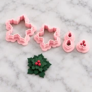 Set of 4 Christmas Flower Cookie Cutters, 29x31 mm, made of biodegradable polymer - Beige