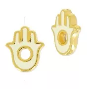 15x13mm Hamsa hand bead - Cream/gold tone x1