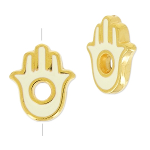 15x13mm Hamsa hand bead - Cream/gold tone x1