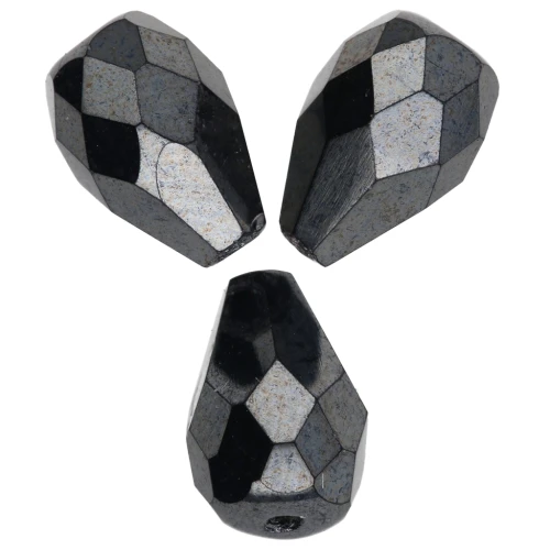 Faceted Pear-Shaped Beads, 10x7 mm - Jet Hematite x20