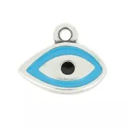 Charm lucky eye epoxy enamel 14 mm blue/antic silver tone x1