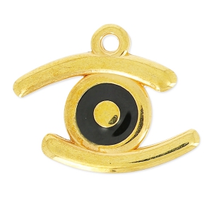 Breloque oeil porte-bonheur résine époxy 23 mm Noir/gold tone x1