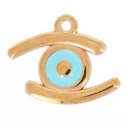 Breloque oeil porte-bonheur résine époxy 23 mm Bleu Ciel/gold tone rose x1