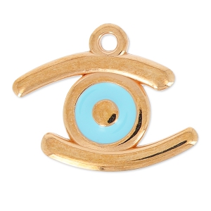 Breloque oeil porte-bonheur résine époxy 23 mm Bleu Ciel/gold tone rose x1