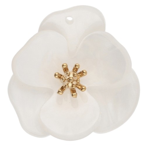 30 mm Acrylic 3D Flower Pendants - Gold-Plated Stainless Steel - Marbled White (2-Pack)