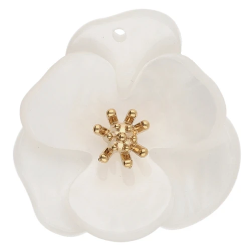 30 mm Acrylic 3D Flower Pendants - Gold-Plated Stainless Steel - Marbled White x2