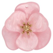 30 mm Acrylic 3D Flower Pendants, Stainless Steel, Light Pink Marbled, Rose Gold (Set of 2)