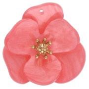30 mm Acrylic 3D Flower Pendants - Gold-Plated Stainless Steel - Marbled Coral (2-Pack)
