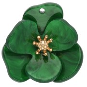 30 mm Acrylic 3D Flower Pendants - Gold-Plated Stainless Steel - Marbled Green (set of 2)