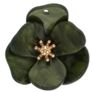 30 mm Acrylic 3D Flower Pendants - Gold-Plated Stainless Steel - Marbled Khaki (2-Pack)
