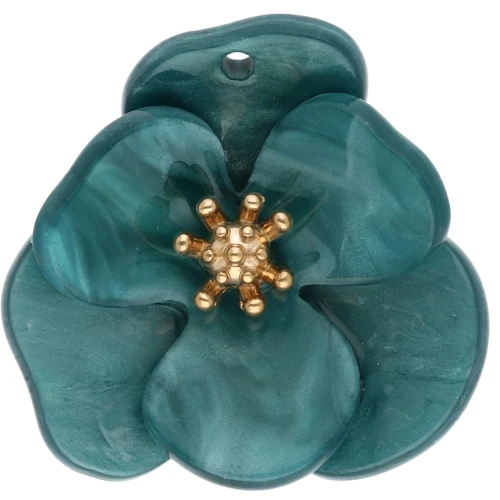 30 mm Acrylic 3D Flower Pendants - Gold-Plated Stainless Steel - Marbled Blue x2