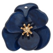 Royal Blue - 30 mm Acrylic 3D Flower Pendants - Gold-Plated Stainless Steel with Marbled Royal Blue x2 30 mm Acrylic 3D Flower Pendants - Gold-Plated Stainless Steel with Marbled Royal Blue x2