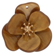 Mustard - 30 mm Acrylic 3D Flower Pendants - Mustard-Marbled Gold-Plated Stainless Steel (set of 2) 30 mm Acrylic 3D Flower Pendants - Mustard-Marbled Gold-Plated Stainless Steel (set of 2)
