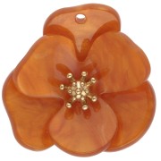 Orange - 30 mm Acrylic Embossed Flower Pendants - Gold-Plated Stainless Steel - Marbled Orange (set of 2) 30 mm Acrylic Embossed Flower Pendants - Gold-Plated Stainless Steel - Marbled Orange (set of 2)