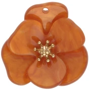 30 mm Acrylic Embossed Flower Pendants - Gold-Plated Stainless Steel - Marbled Orange (set of 2)