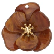 30 mm Acrylic 3D Flower Pendants - Gold-Plated Stainless Steel - Marbled Brown (set of 2)