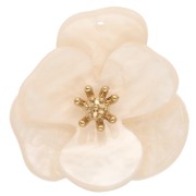 30 mm Acrylic 3D Flower Pendants - Gold-Plated Stainless Steel - Marbled Beige (2-Pack)