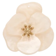 30 mm Acrylic 3D Flower Pendants - Gold-Plated Stainless Steel - Marbled Beige (2-Pack)