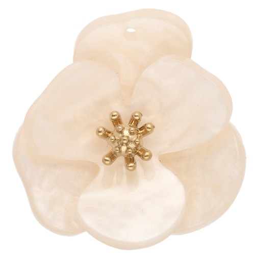 30 mm Acrylic 3D Flower Pendants - Gold-Plated Stainless Steel - Marbled Beige (2-Pack)