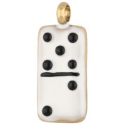 18x7.5 mm domino charm with epoxy resin - Gold-plated 304 stainless steel - White - Black