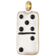 18x7.5 mm domino charm with epoxy resin - Gold-plated 304 stainless steel - White - Black