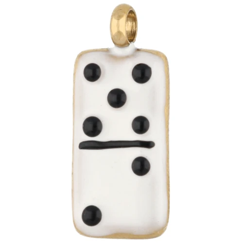 18x7.5 mm domino charm with epoxy resin - Gold-plated 304 stainless steel - White - Black
