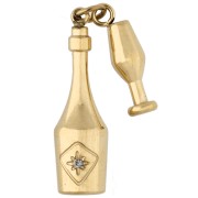 Champagne Bottle and Glass Pendant, 25x11 mm - Gold-Plated 304 Stainless Steel x1