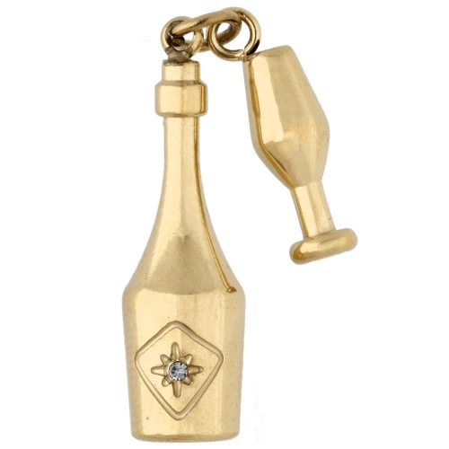 Champagne Bottle and Glass Pendant, 25x11 mm - Gold-Plated 304 Stainless Steel x1